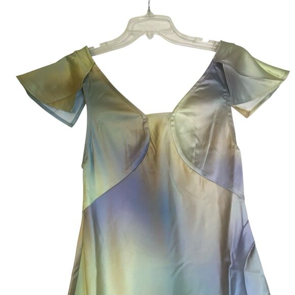 WeWoreWhat Slip Maxi Satin Dress XS Rainbow Babydoll Flowing Tiered Dainty Party - Picture 4 of 11